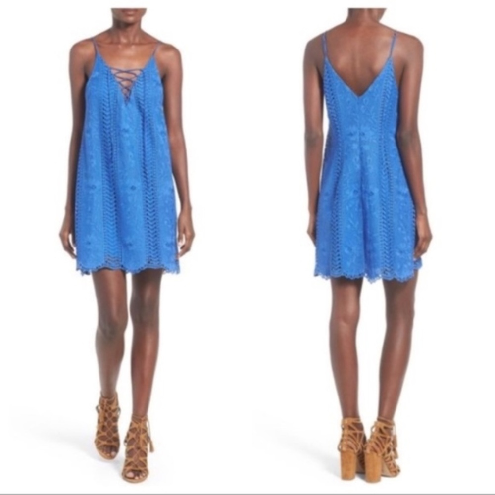 ASTR Lace Up Shift Dress with Crochet Detail